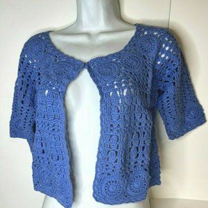 NWT Attitudes by Renee Women's Crochet Open Cardigan Sweater Shrug Lavender XXS